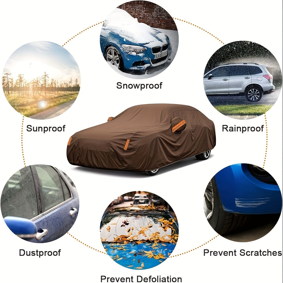 1pc Coffee Color Oxford Cloth All-Weather Car Cover, Rainproof Sunscreen Leaf Fall Bird Droppings Protection, Outdoor Car Protective Cover, Suitable for SUV, Sedan, Hatchback, Pick up