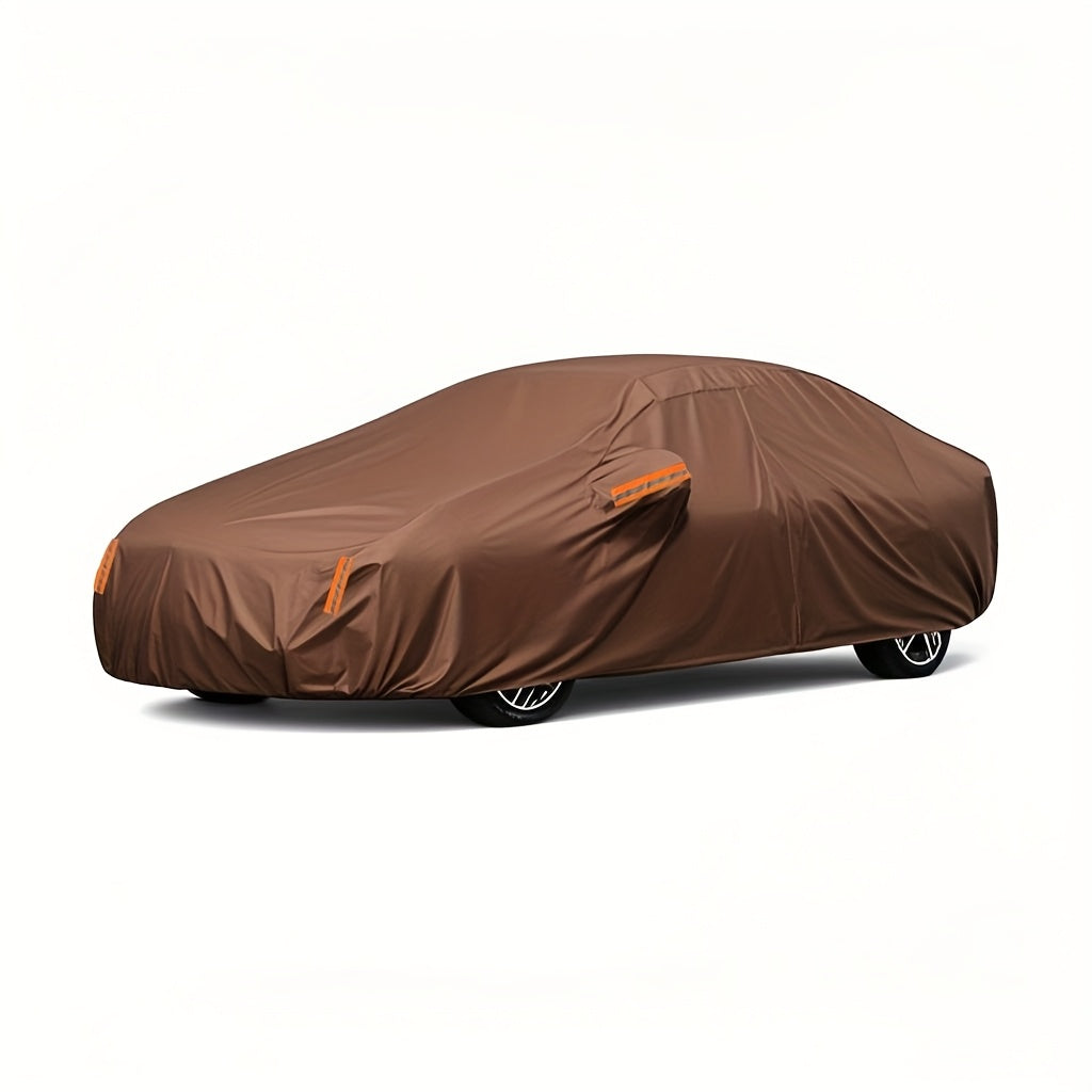 1pc Coffee Color Oxford Cloth All-Weather Car Cover, Rainproof Sunscreen Leaf Fall Bird Droppings Protection, Outdoor Car Protective Cover, Suitable for SUV, Sedan, Hatchback, Pick up