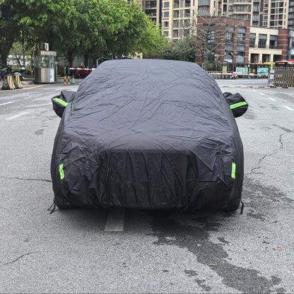 Premium Black Car Cover with Reflective Strips - UV Protection, Dust & Scratch Resistant for Sedans, Hatchbacks, SUVs - Multiple Sizes Available
