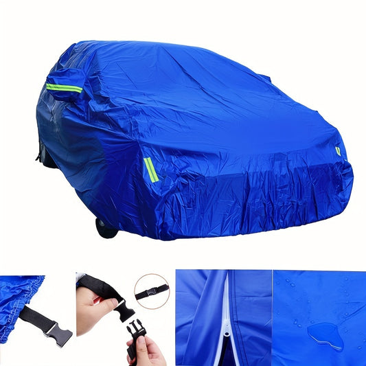 Universal Blue Car Cover Outdoor Waterproof Anti-UV Snow Sun Protection Zipper Design Auto Cover for Hatchback Sedan SUV