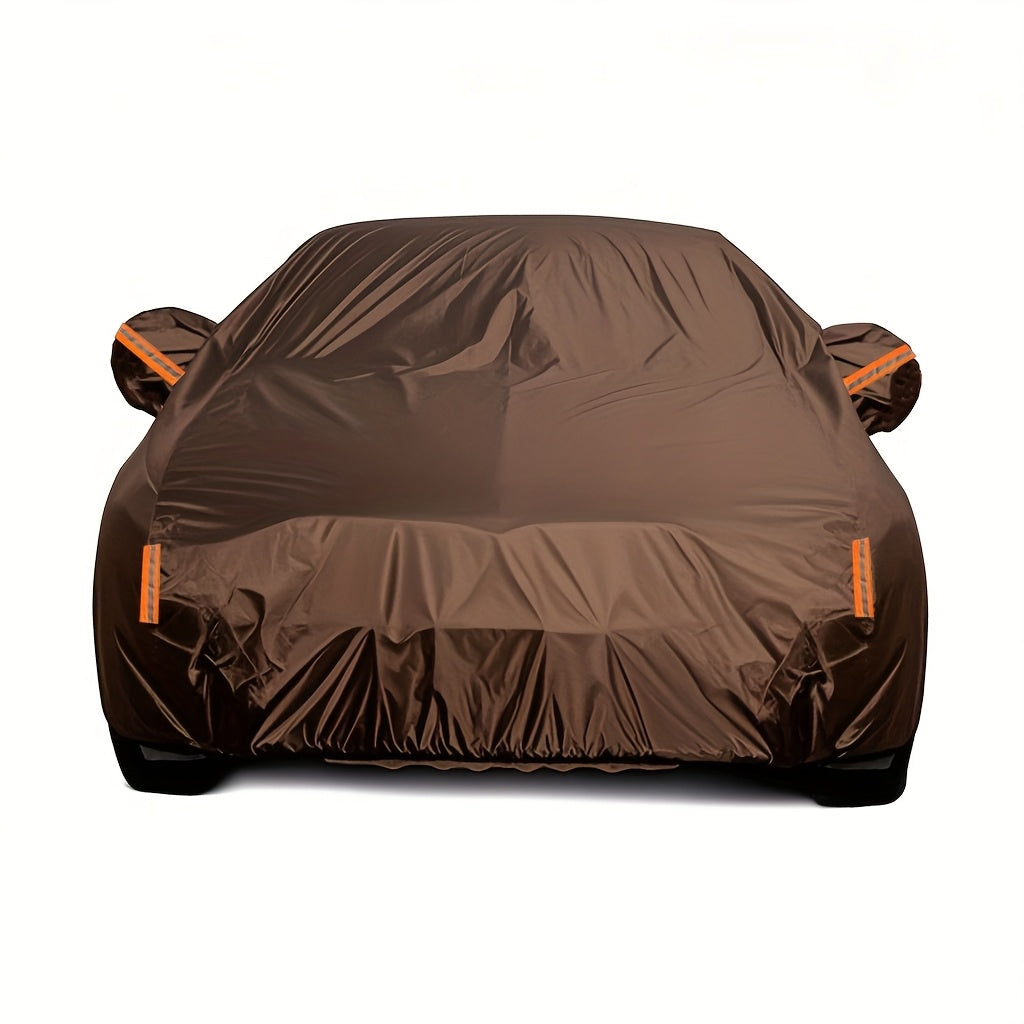 1pc Coffee Color Oxford Cloth All-Weather Car Cover, Rainproof Sunscreen Leaf Fall Bird Droppings Protection, Outdoor Car Protective Cover, Suitable for SUV, Sedan, Hatchback, Pick up