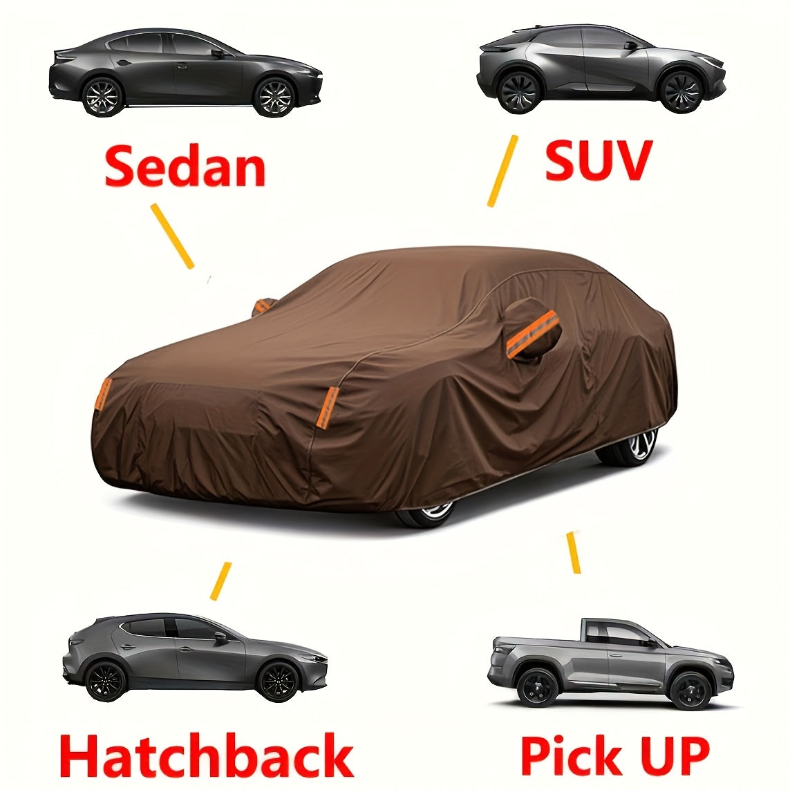 1pc Coffee Color Oxford Cloth All-Weather Car Cover, Rainproof Sunscreen Leaf Fall Bird Droppings Protection, Outdoor Car Protective Cover, Suitable for SUV, Sedan, Hatchback, Pick up