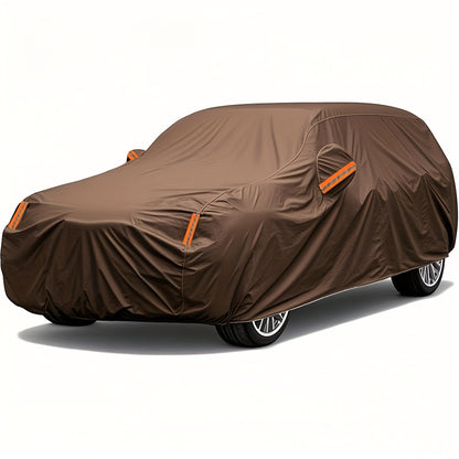 1pc Coffee Color Oxford Cloth All-Weather Car Cover, Rainproof Sunscreen Leaf Fall Bird Droppings Protection, Outdoor Car Protective Cover, Suitable for SUV, Sedan, Hatchback, Pick up