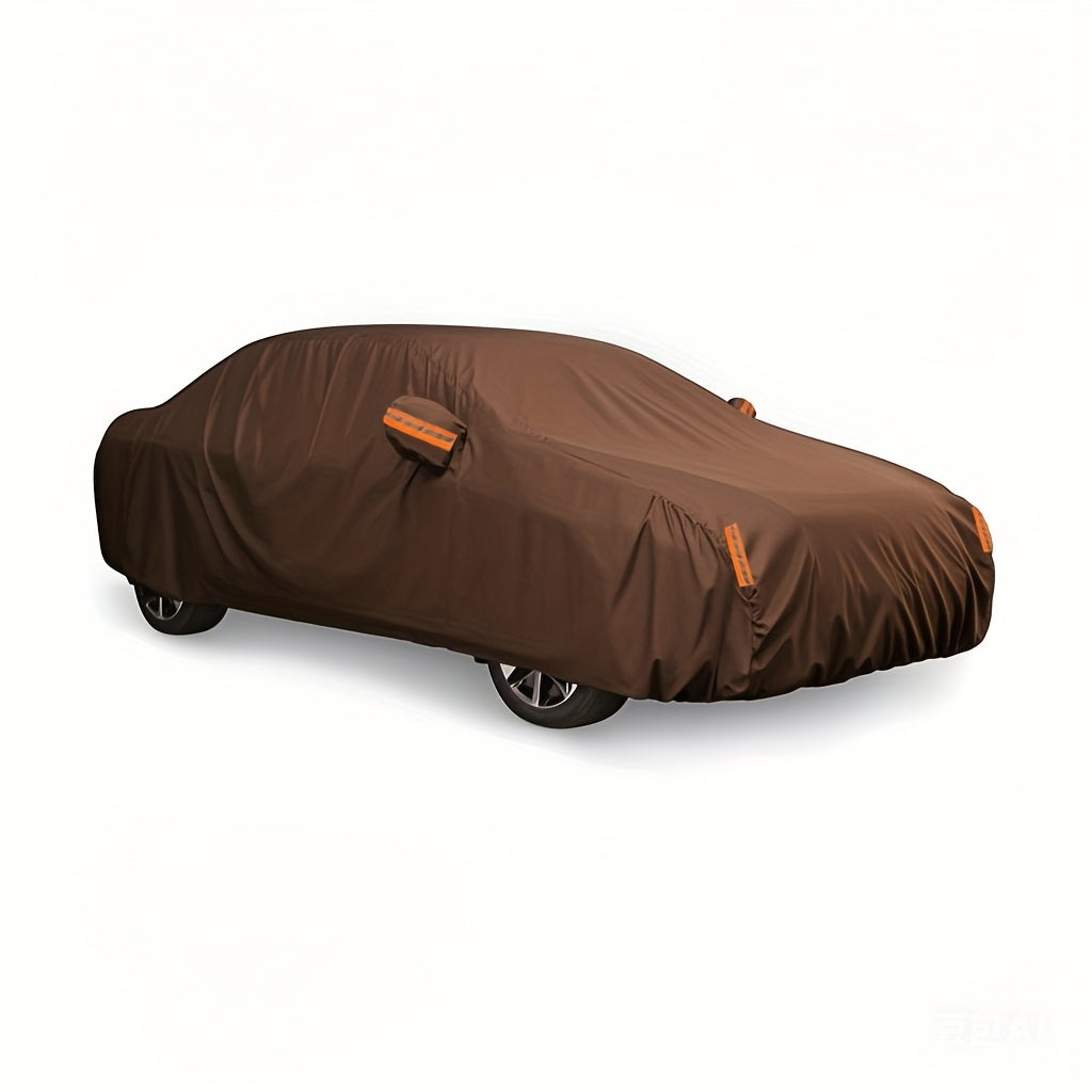 1pc Coffee Color Oxford Cloth All-Weather Car Cover, Rainproof Sunscreen Leaf Fall Bird Droppings Protection, Outdoor Car Protective Cover, Suitable for SUV, Sedan, Hatchback, Pick up