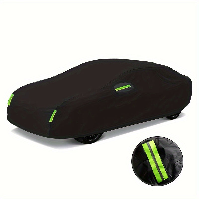 Premium Black Car Cover with Reflective Strips - UV Protection, Dust & Scratch Resistant for Sedans, Hatchbacks, SUVs - Multiple Sizes Available