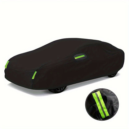 Premium Black Car Cover with Reflective Strips - UV Protection, Dust & Scratch Resistant for Sedans, Hatchbacks, SUVs - Multiple Sizes Available