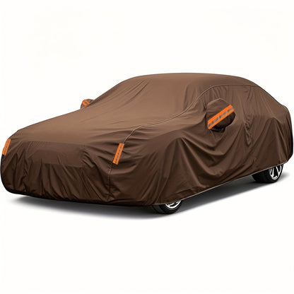1pc Coffee Color Oxford Cloth All-Weather Car Cover, Rainproof Sunscreen Leaf Fall Bird Droppings Protection, Outdoor Car Protective Cover, Suitable for SUV, Sedan, Hatchback, Pick up