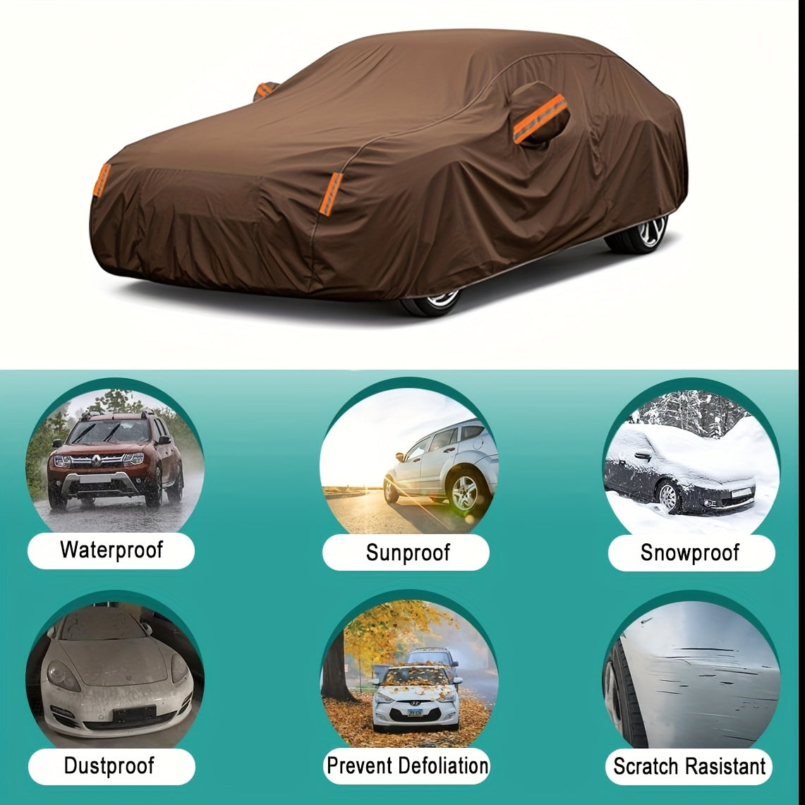1pc Coffee Color Oxford Cloth All-Weather Car Cover, Rainproof Sunscreen Leaf Fall Bird Droppings Protection, Outdoor Car Protective Cover, Suitable for SUV, Sedan, Hatchback, Pick up