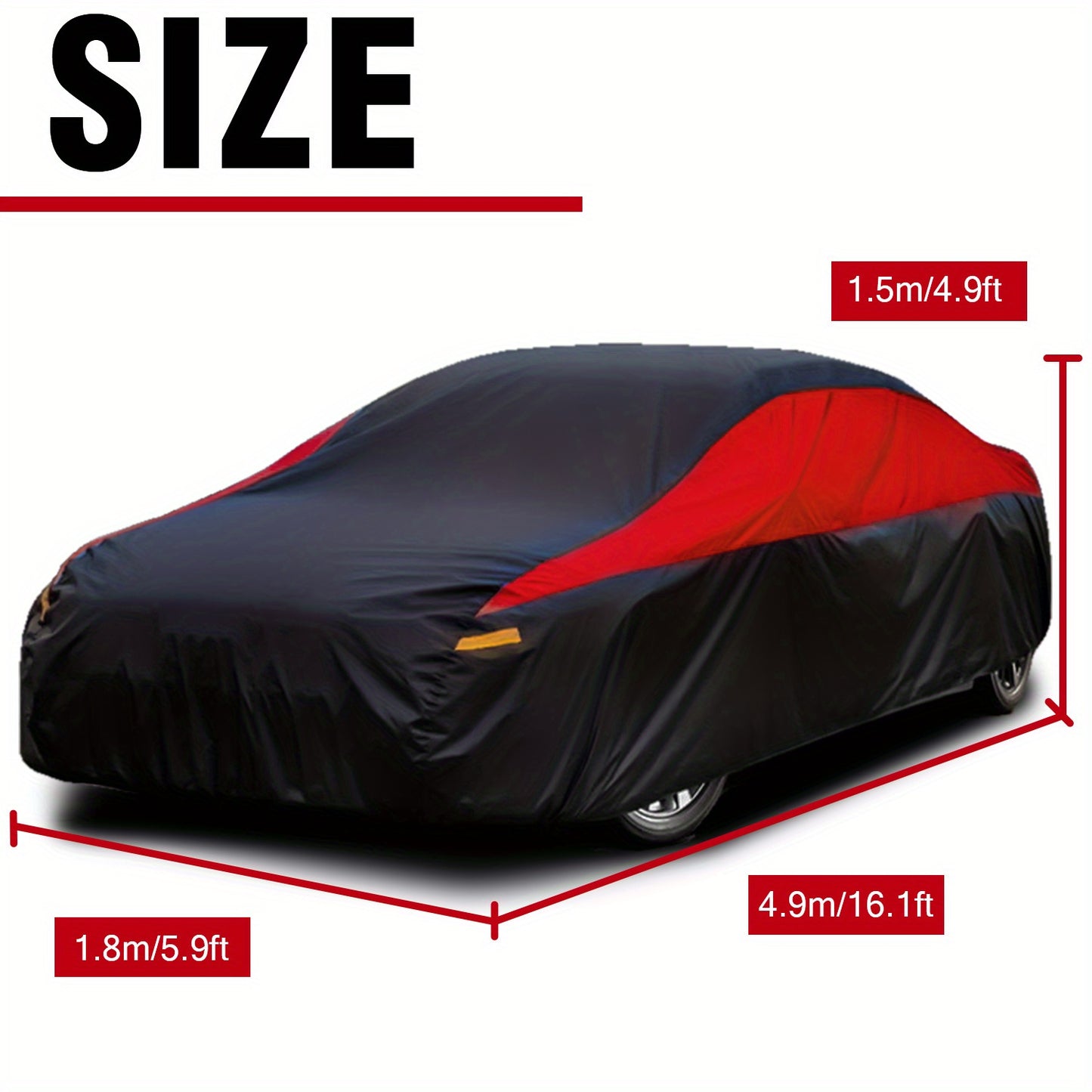 Universal Fit Outdoor Car Cover 170T Polyester Thickened Fabric with Reflective Strips, Full Exterior Sunshade Dustproof Protection for Sedan SUV - Black & Red