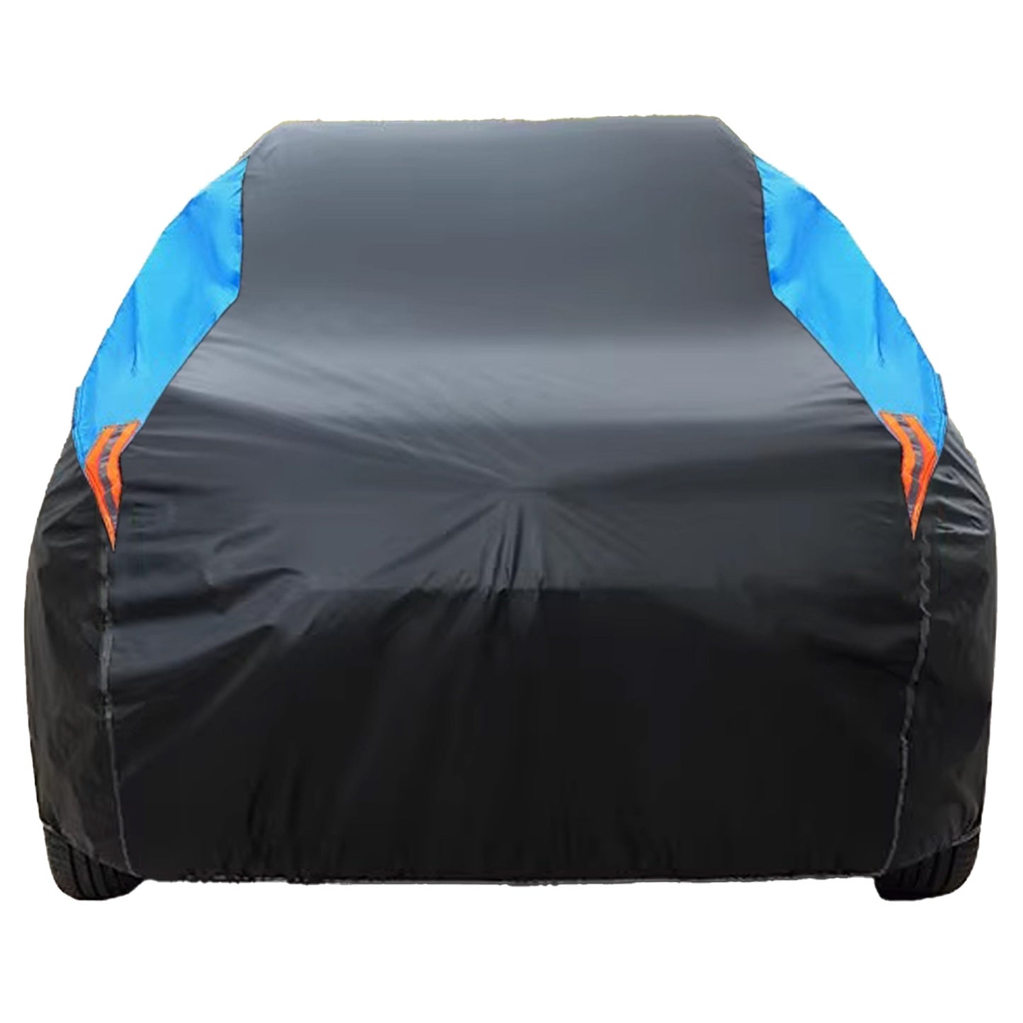 Universal Fit Outdoor Car Cover 170T Polyester Thickened Fabric with Reflective Strips, Full Exterior Sunshade Dustproof Protection for Sedan SUV - Black & Blue