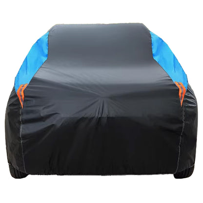 Universal Fit Outdoor Car Cover 170T Polyester Thickened Fabric with Reflective Strips, Full Exterior Sunshade Dustproof Protection for Sedan SUV - Black & Blue