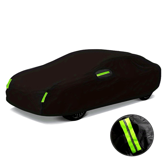 Premium Black Car Cover with Reflective Strips - UV Protection, Dust & Scratch Resistant for Sedans, Hatchbacks, SUVs - Multiple Sizes Available