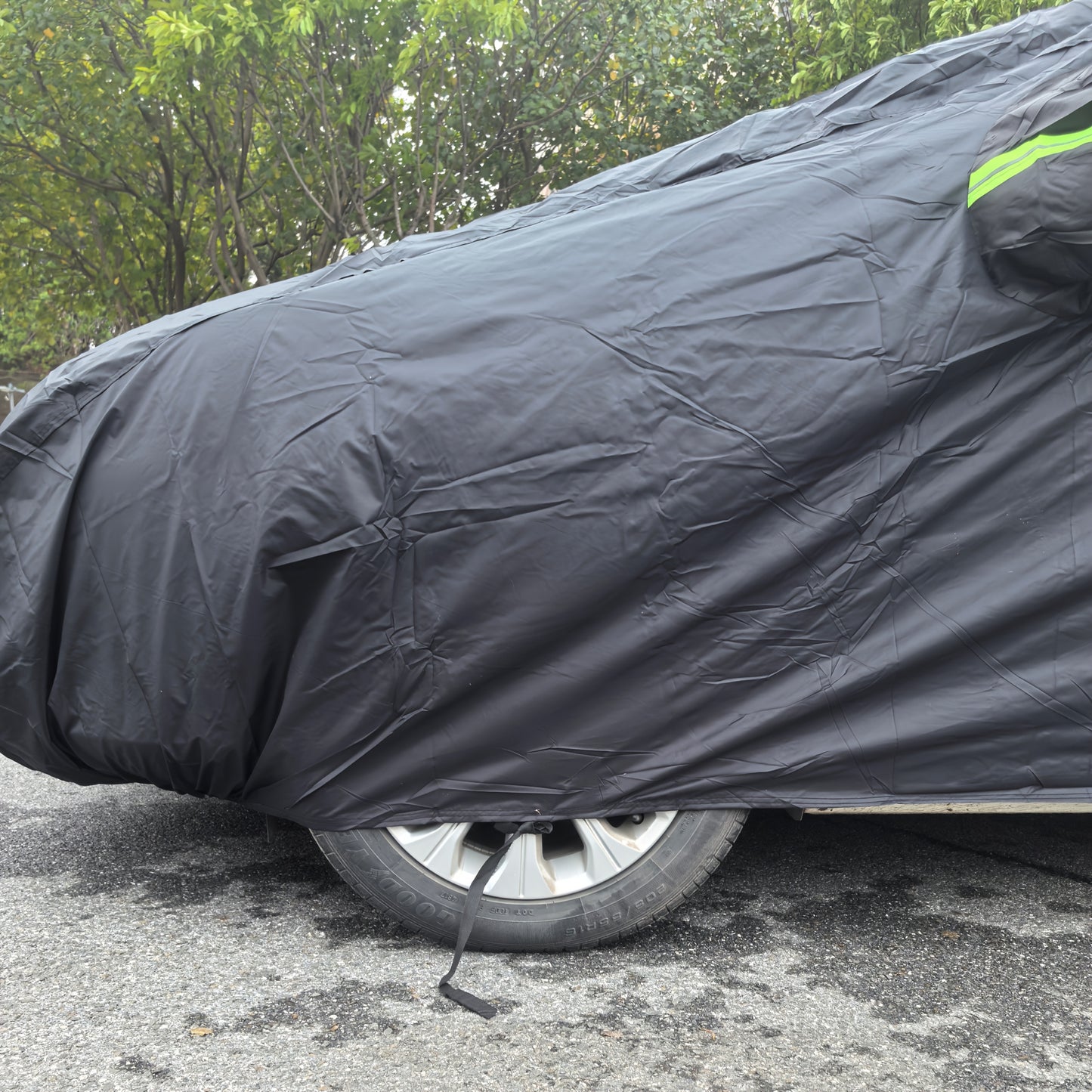 Premium Black Car Cover with Reflective Strips - UV Protection, Dust & Scratch Resistant for Sedans, Hatchbacks, SUVs - Multiple Sizes Available