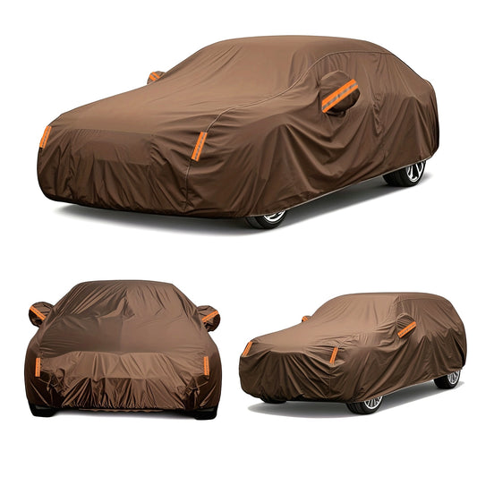 1pc Coffee Color Oxford Cloth All-Weather Car Cover, Rainproof Sunscreen Leaf Fall Bird Droppings Protection, Outdoor Car Protective Cover, Suitable for SUV, Sedan, Hatchback, Pick up