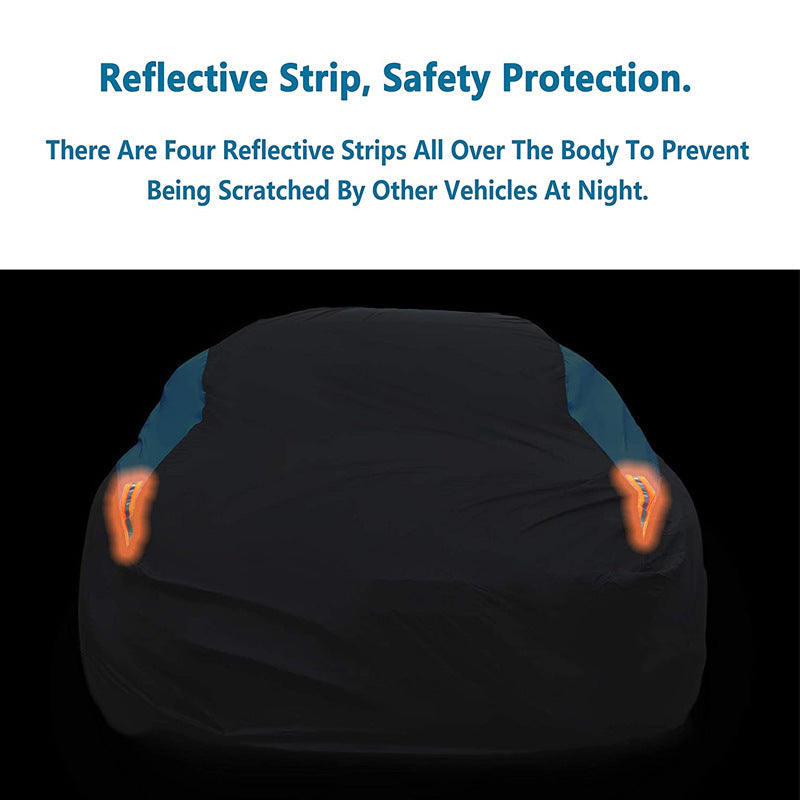 Universal Fit Outdoor Car Cover 170T Polyester Thickened Fabric with Reflective Strips, Full Exterior Sunshade Dustproof Protection for Sedan SUV - Black & Blue
