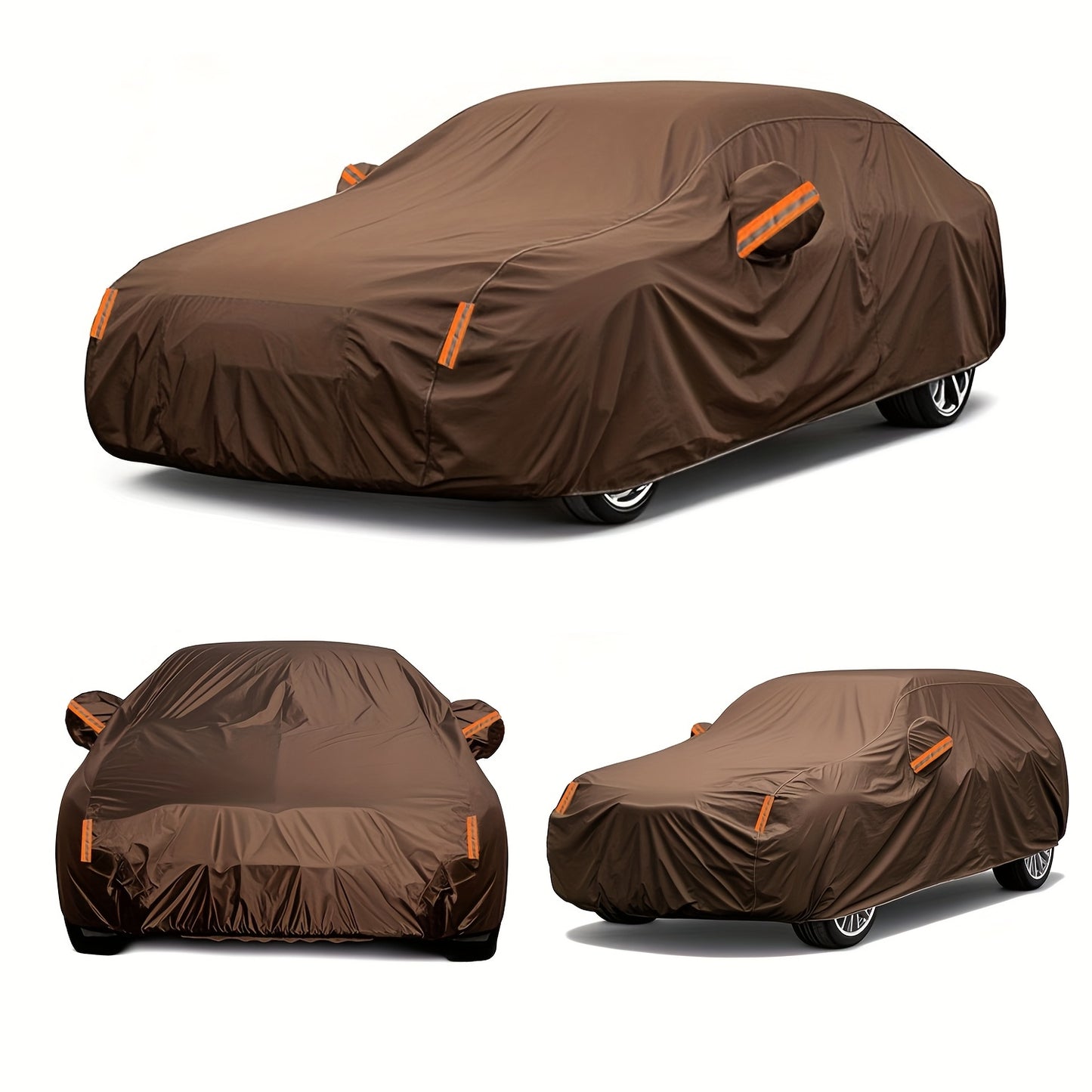 1pc Coffee Color Oxford Cloth All-Weather Car Cover, Rainproof Sunscreen Leaf Fall Bird Droppings Protection, Outdoor Car Protective Cover, Suitable for SUV, Sedan, Hatchback, Pick up