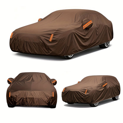 1pc Coffee Color Oxford Cloth All-Weather Car Cover, Rainproof Sunscreen Leaf Fall Bird Droppings Protection, Outdoor Car Protective Cover, Suitable for SUV, Sedan, Hatchback, Pick up