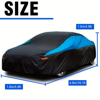 Universal Fit Outdoor Car Cover 170T Polyester Thickened Fabric with Reflective Strips, Full Exterior Sunshade Dustproof Protection for Sedan SUV - Black & Blue